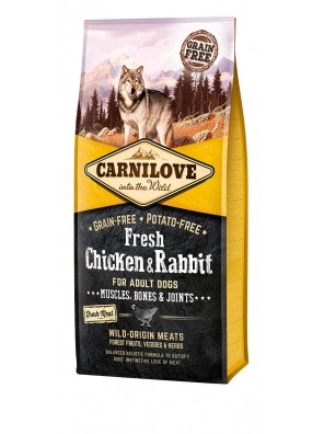 CARNILOVE FRESH Poulet & lapin, Entretien des muscles, os et articulations du chien adulte 