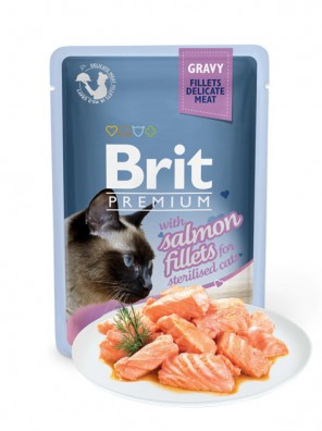 BRIT PREMIUM Cat Delicate - Aliment en sauce pour chats st&eacute;rilis&eacute;s au saumon 24x85 g